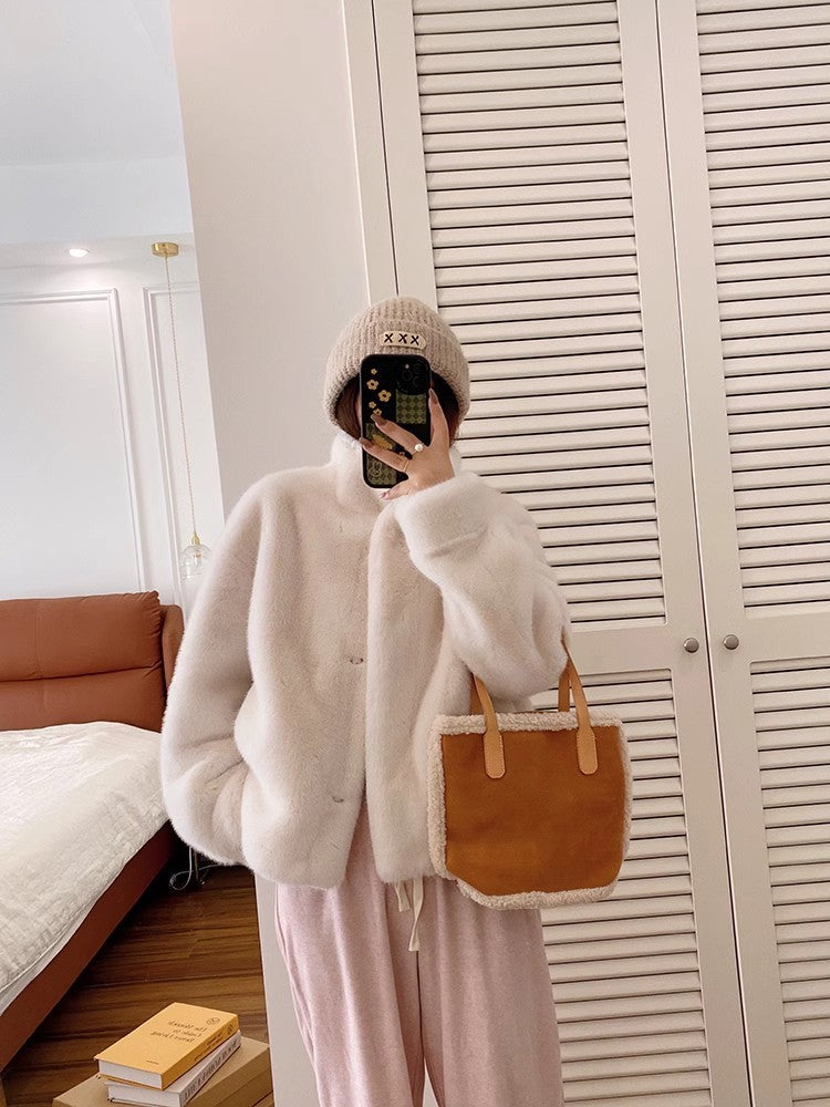 Short Artificial Mink Hair Fur Coat For Women