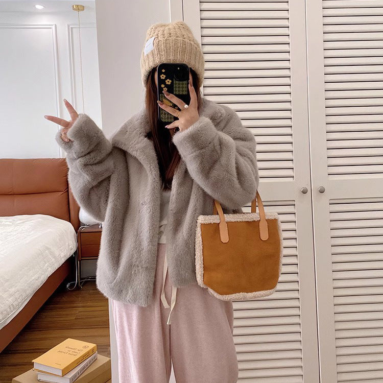 Short Artificial Mink Hair Fur Coat For Women