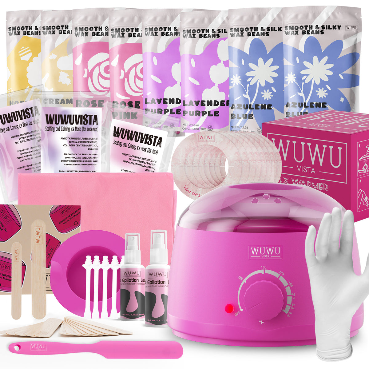 Waxing Kit, WUWUVISTA Hair Removal Hard Wax Kit With Wax Melt Warmer & Waxing Beads For Women & Men-Professional At Home Wax Pot For Face, Brazilian, Full Body, Bikini, Sensitive Skin 79 Items