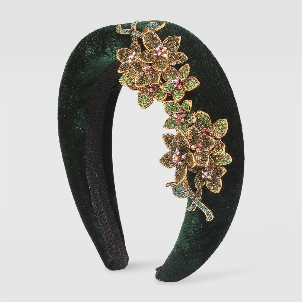 Sponge Hair Band Women Gold Velvet Diamond Accessories